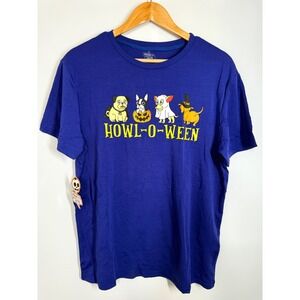 NWT Main‎ Local Howl-O-Ween Halloween Dogs Graphic T-Shirt Women's Size L Blue